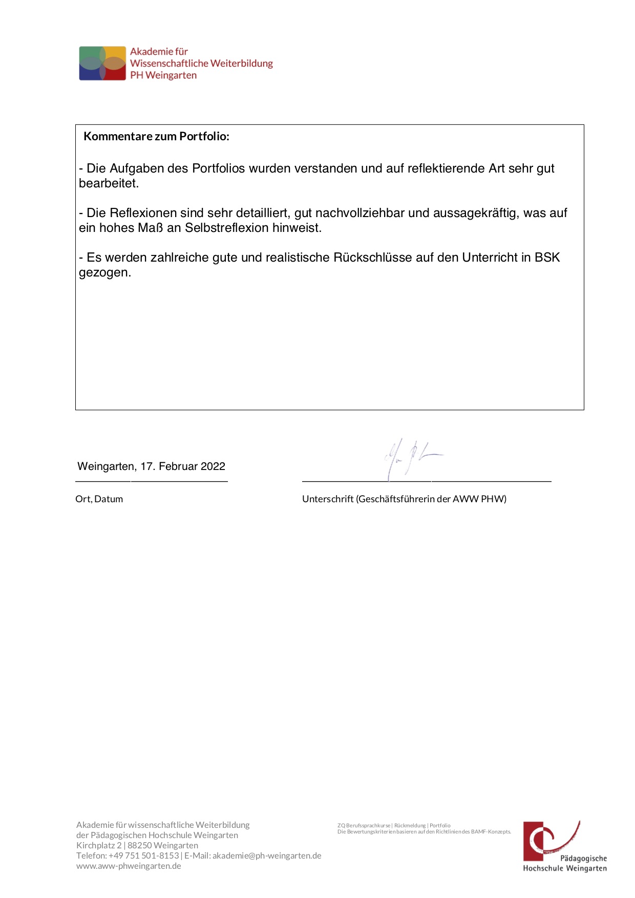 Portfolio Rückmeldung Seite 2